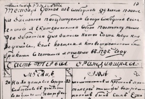 Метрическая справка о рождении И.П.Чайковского от 20 июля 1795 года (по старому стилю) фотокопия