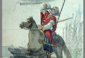 Соллогуб Ф.Л. Рисунок. Казак верхом на лошади. 1870-е гг., Российская империя.